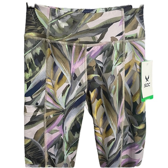 SOC Stadium Sportswear Girls High Waist Tropical Leaf Leggings L / XL - Picture 2 of 14